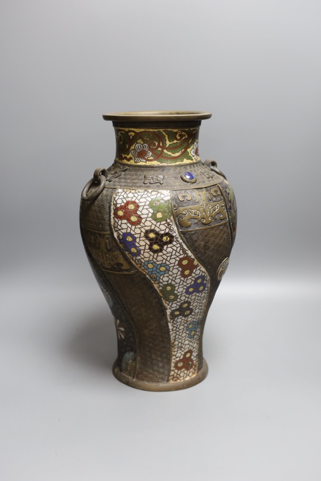 A Japanese champleve enamelled vase - 37cm high